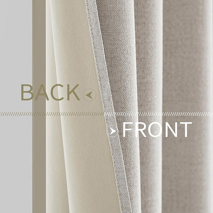 MIULEE 90 Inches Linen Textured Curtains for Bedroom 100% Blackout Thermal Insulated Cream White Grommet Room Darkening Curtains & Drapes Luxury Decor for Living Room Nursery 52 x 90 Inch (2 Panels)