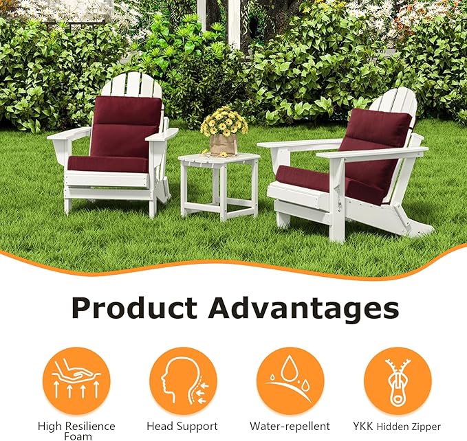 Sunbrella Outdoor High Back Chair Cushion Seat Pads, 44 x 21 Inch Water-Repellent & Fade-Resistant Patio Furniture Cushions with Ties for Adirondack, Rocking Chairs, Spectrum Ruby