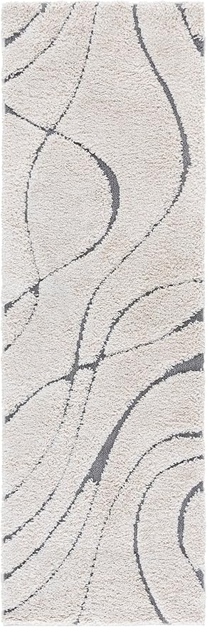 SAFAVIEH Florida Shag Collection Area Rug - 2'3" x 17' Runner, Cream & Grey, Non-Shedding & Easy Cleaning, Plush Thick Pile, Ideal for Living Room, Bedroom, Dining Space (SG471-1180)