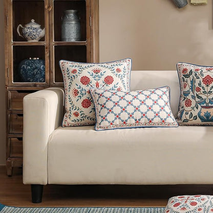 patdrea Designer Throw Pillow Covers,Lumbar Bright Vintage Red Linen with Checkerboard Pattern Pillow Cover,Decorative Rectangle Pillowcases Cushion for Bed Living Room Outdoor,12"x20"