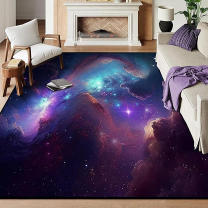 6' x 9' Galaxy Area Rug Bedroom Living Room for Girls Kids Boys Large Carpet Nebula Vortex Throw Rugs Purple Blue Cloud Floor Mat,180 X 275cm,Purple