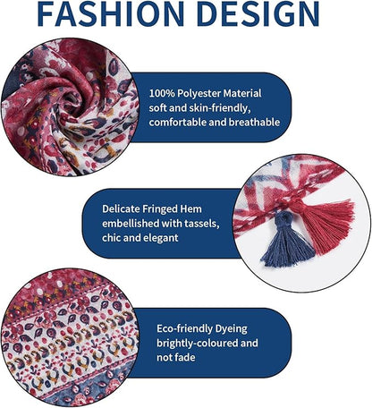 Scarf for Women Lightweight Soft Floral Leopard Printed Scarves Fall Winter Fashion Shawl Wrap with Fringe
