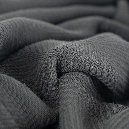 Sticky Toffee Cotton Throw Blanket, 60 x 50 Inch, Dark Gray Herringbone Weave, Soft Lightweight Woven Blanket for Couch, Boho Farmhouse Style