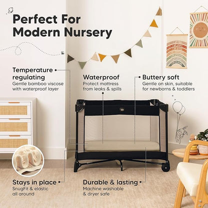 2-Pack Waterproof Pack and Play Sheets, Mini Crib Sheets Fitted for Boy, Girl - 38 x 26 Viscose from Bamboo Pack N Play Mattress Sheets for Graco, Toddler Playard Baby Crib Sheets Neutral (Macadamia)