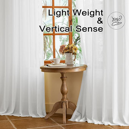White Pinch Pleated Curtains 126 Inch Length 10.5 FT Tall Curtains for Living Room Airy Breathable Light Filtering Sheer Pleat Drapes 126 Inches Long with Hooks, White, 42"W x 126"L, 2 Panels