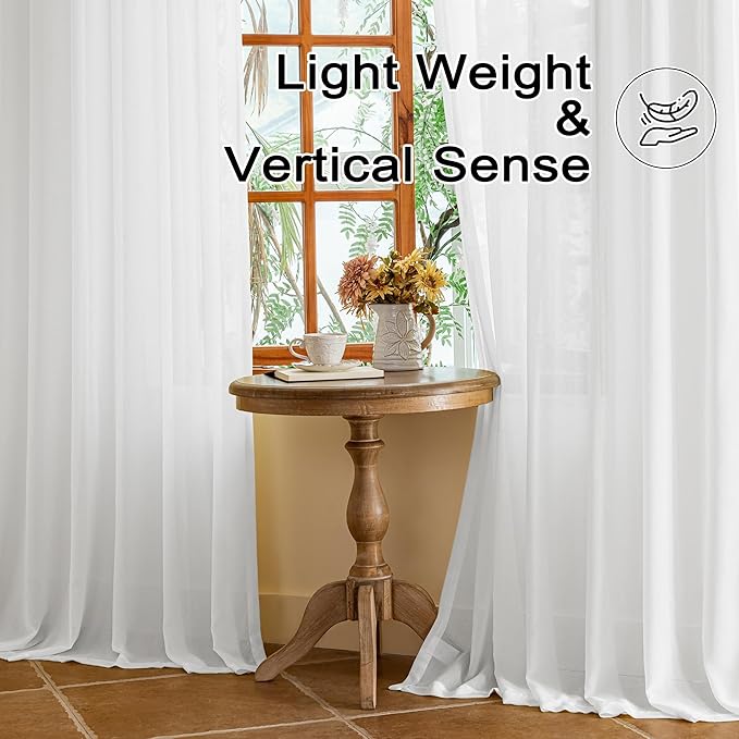 MAIHER White Pinch Pleat Curtains 144 Inches Long 12ft Tall Extra Long Sheer Curtains for Living Room Soft Touch Light Filtering Pleated Drapes with Ajustable Hooks, White, 42" W x 144" L, 2 Panels