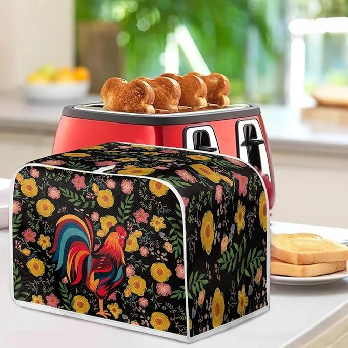 ZFRXIGN Sunflower Chicken Toaster Cover 4 Slice Wide Slot Toaster Rooster Cover Dust Cover with Top Handle Bread Maker Cover Small Kitchen Appliance Cover Home Decor