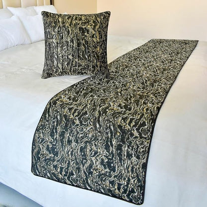 The HomeCentric King/Queen/Twin Black Decorative Bed Runner Full 68"x18" Bed Runner Without Pillow Cover, Marble Pattern, Pintucks, Quilted Bed Scarf on Jacquard Fabric - Stellaris