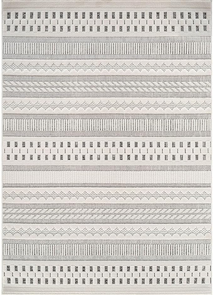 Beverly Rug Micro Loop Area Rug Gray/White 9x12 Geometric Modern Scandinavian Striped Durable Soft Indoor Rugs for Living Dining Room Office Stain Resistant Non Shedding Casual Indoor Carpet 9 x 12