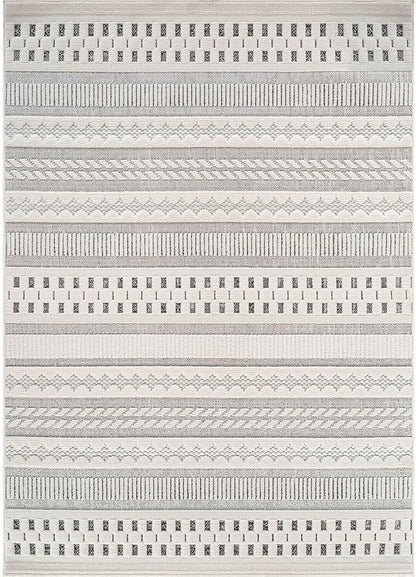 Beverly Rug Micro Loop Area Rug Gray/White 5x7 Geometric Modern Scandinavian Striped Durable Soft Indoor Rugs for Living Dining Room Office Stain Resistant Non Shedding Casual Indoor Carpet 5 x 7