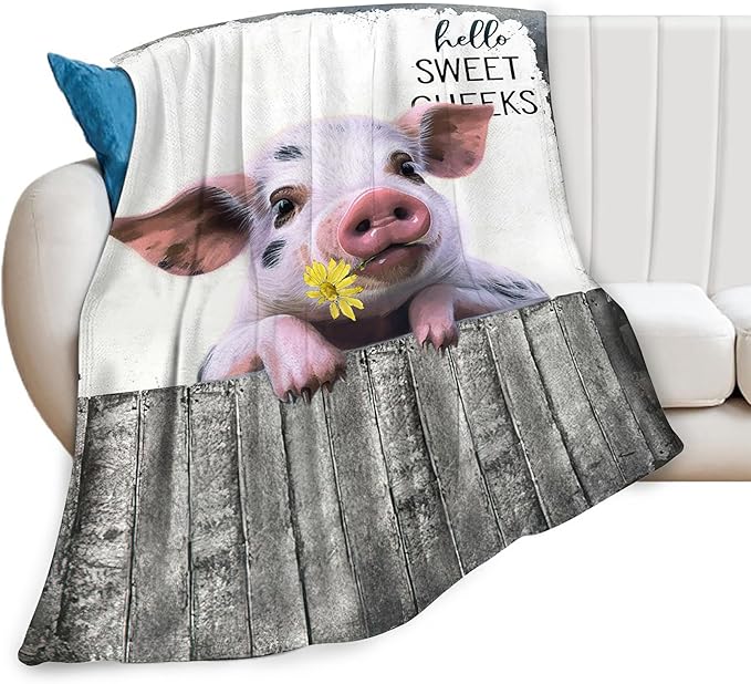 Funny Pig Farm Throw Blanket - Soft, Warm, Cozy Fleece for Couch, Sofa, Bed - 80"x60"