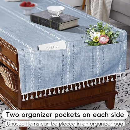 Coffee Table Cloth, Coffee Table Cover with Pockets and Tassel,Grey Jacquard for Living Room Small Rectangle Tablecloths Washer Dryer Fridge Top Dust Cover,Easy Care Machine Washable