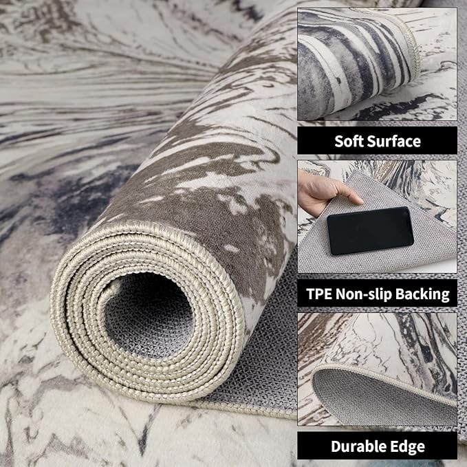 Ciicool 2x6 Washable Runner Rug, Modern Abstract Soft Hallway Rugs Runner, Non-Slip Thin Accent Rug Lightweight Brown Print Distressed Carpet for Laundry Entryway Bedroom Kitchen Indoor