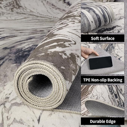 Ciicool 2x6 Washable Runner Rug, Modern Abstract Soft Hallway Rugs Runner, Non-Slip Thin Accent Rug Lightweight Brown Print Distressed Carpet for Laundry Entryway Bedroom Kitchen Indoor