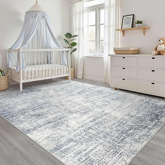 6x9 Area Rugs Living Room: Washable Large Neutral Blue Rug Abstract Soft Modern Stain Resistant Indoor Floor Non-Slip Carpet for Bedroom Nursery Kids Office Playroom Dining Room Under Table Home