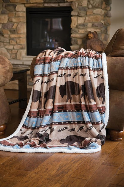 CARSTENS, INC. Wrangler Ultra Premium Super Soft Plush Sherpa Fleece Oversized Throw Blanket 54" x 68", Buffalo