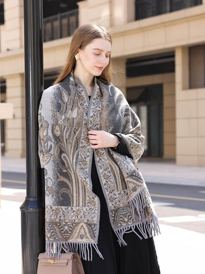 Wander Agio Warm Fashion Scarf Long Shawl Large Blanket Winter Wraps Scarves for Women Cashmere Jacquard Vintage Paisley