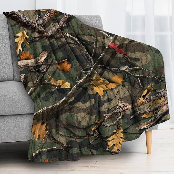 Classic Forest Camo Throw Blanket for Couch, Super Soft Fuzzy Throws Warm Comfortable Plush Fleece Blanket, Fashion Decorative Flannel Fleece Blanket for All Season(60 x 80 in, Forest Camo)
