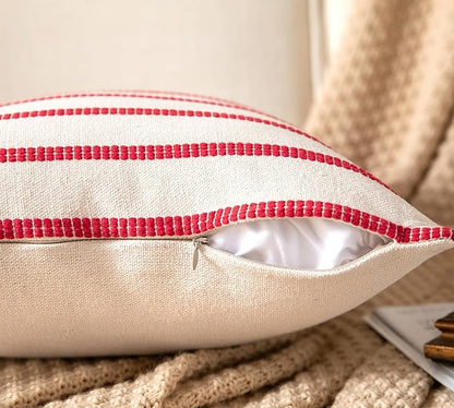 Caflife Boho Christmas Pillow Covers 18x18 Set of 2, Soft Farmhouse Decorative Sofa Pillow Cases, Holiday Red Christmas Throw Pillow Covers, Couch Bed Cushion Covers Living Room Home Decor