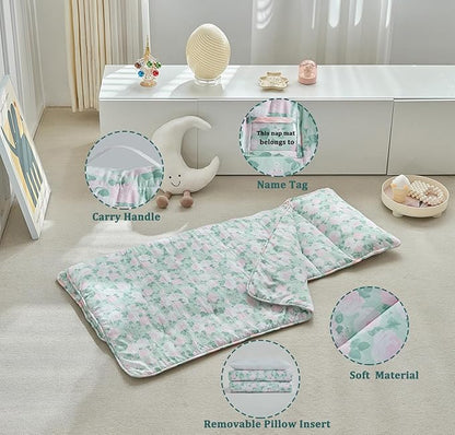 Toddler Nap Mat with Removable Pillow,Ultra Soft Slumber Bags for Girls,Kids Sleeping Bags with Roll Up Design, Perfect for Preschool,Daycare,Kindergarten