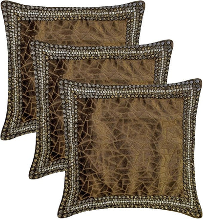 The HomeCentric King/Queen/Twin Brown Decorative Bed Runner Queen 74"x18" Bed Runner with One Pillow Cover, Border, Crystal, Cut Velvet, Mosiac Pattern Bed Scarf on Velvet Fabric - Velvet Fusion