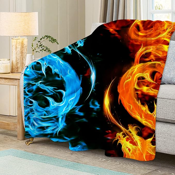 Ice & Fire Dragon Throw Blanket for Couch, Super Soft Fuzzy Throws Warm Comfortable Plush Fleece Blanket, Fashion Decorative Flannel Fleece Blanket for All Season(60 x 80 in, Ice & Fire Dragon)