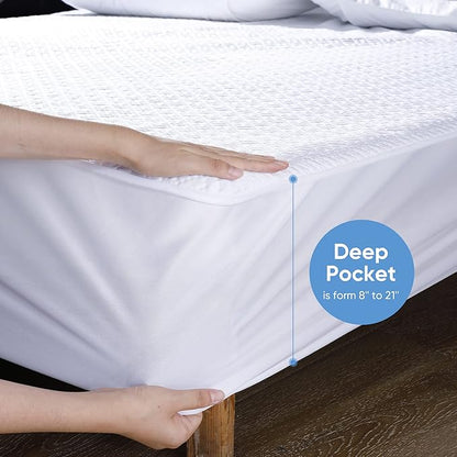 Hanherry 100% Waterproof Mattress Protector King Size, Mattress Cover 3D Air Fabric Cooling Mattress Pad Cover Smooth Soft Breathable Noiseless, 8''-21'' Deep Pocket