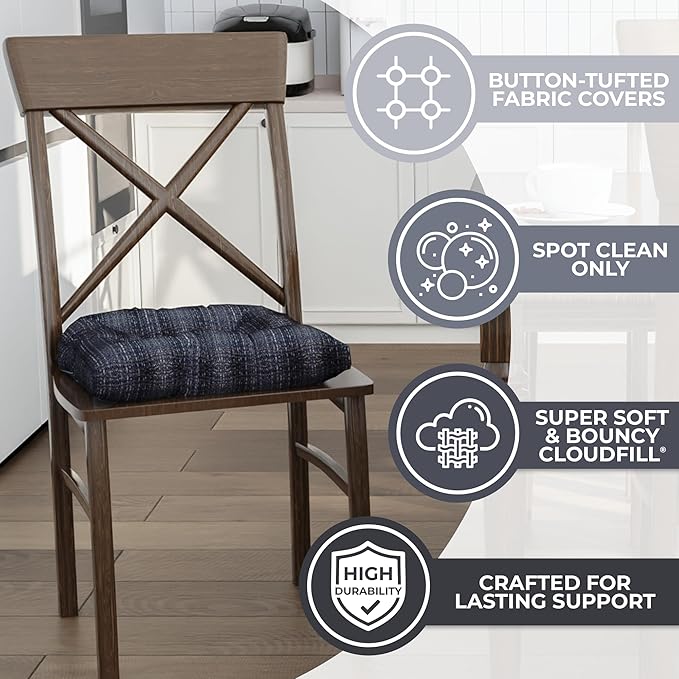 Klear Vu Gripper Overstuffed Universal Non-Slip Dining Chair Cushions for Kitchen Decor or Office Use, U-Shaped Skid-Proof Seat Pad, 17x17 Inches, 2 Count (Pack of 1), Honeycomb Denim Blue