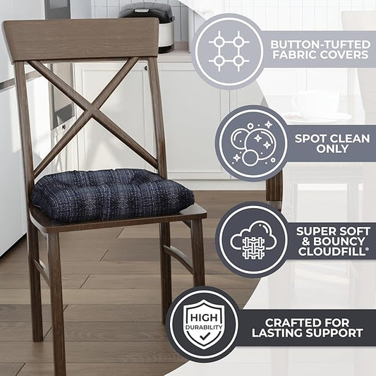 Klear Vu Gripper Overstuffed Universal Non-Slip Dining Chair Cushions for Kitchen Decor or Office Use, U-Shaped Skid-Proof Seat Pad, 17x17 Inches, 2 Count (Pack of 1), Honeycomb Denim Blue