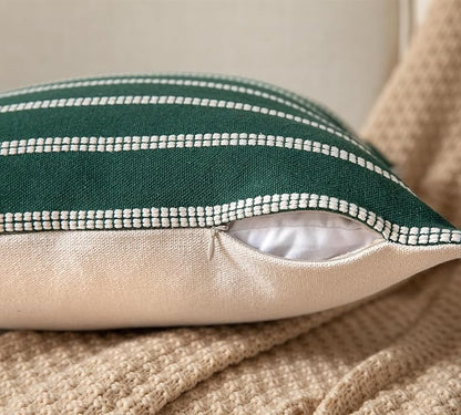 Boho Throw Pillow Covers 20x20 Set of 2 Soft Farmhouse Decorative Couch Pillow Cases Dark Green Striped Pillow Covers Neutral Cushion Covers for Sofa Bed Living Room Home Decor