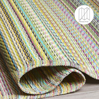 Fab Habitat Outdoor Rug - Waterproof, Fade Resistant, Crease-Free - Premium Recycled Plastic - Striped - Porch, Deck, Balcony, Mudroom, Laundry Room, Patio - Cancun - Candy - 8 x 8 ft Square