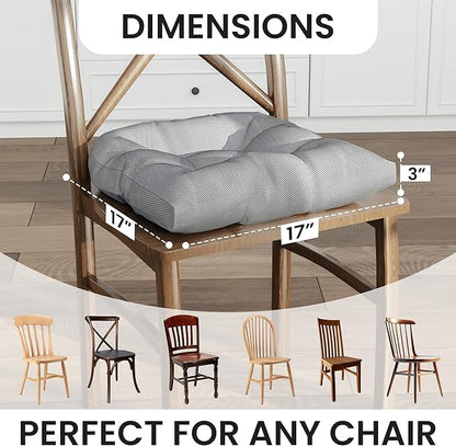 Klear Vu Gripper Overstuffed Universal Non-Slip Dining Chair Cushions for Kitchen Decor or Office Use, U-Shaped Skid-Proof Seat Pad, 17x17 Inches, 2 Count (Pack of 1), Linear Gray