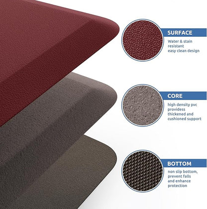 KitchenClouds Kitchen Mat Cushioned Anti Fatigue Rug 17.3"x28" Waterproof Non Slip Kitchen Standing Desk Mat Comfort Floor Mats for Kitchen House Sink Office (Red)