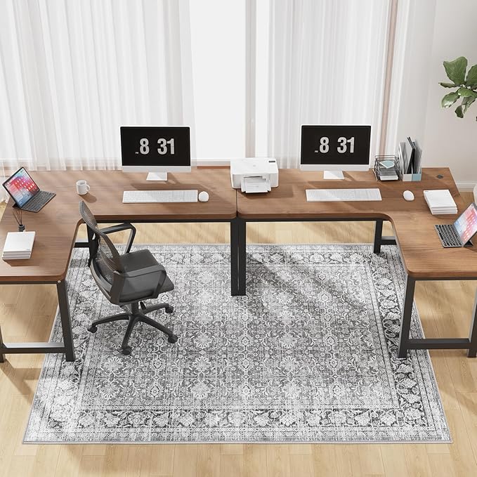 Modern Grey 60" x 75" Hard floor Chair Mats, Machine Wash Computer Chair Mat for Hardwood,Easy Glide Rolling Chairs Mat for Office & Home,Anti-Slip Floor Protector for Tile Floors,Foldable Office Mats