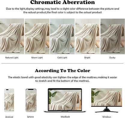 NEWCOSPLAY Super Soft King Blanket Linen Premium Silky Flannel Fleece Leaves Pattern Lightweight Bed Blanket All Season Use (Linen, King(90"x110"))