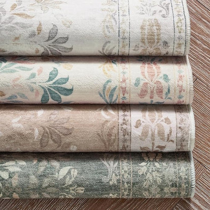 jinchan Vintage Floral Runner Rug 2x5 - Machine Washable Distressed Design Non-Slip Low-Pile Soft Thin Carpet for Hallway Kitchen Farmhouse Bedroom Entryway Laundry Room (2x5ft, Apricot Multi)