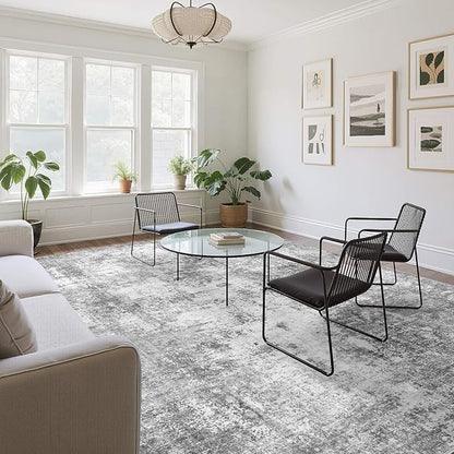 Washable 6X9 Area Rug: Modern Abstract Soft Non-Slip Indoor Rugs Home Decor - Low Pile Stain Resistant Carpet for Living Room Bedroom Dining Room Playroom Office(Grey,6'X9')
