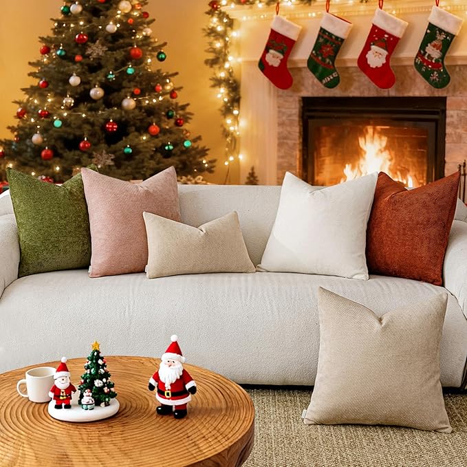 a moment Pack of 2 Decorative Christmas Chenille Throw Pillow Covers with Twill Cushion Covers for Sofa Living Room Couch Bed 12x20 Inch Rust