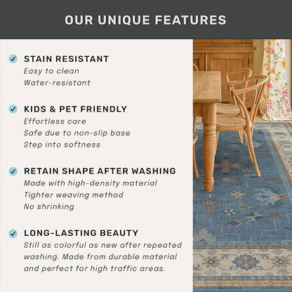 Non Slip 10ft Long Hallway Runner Rug Blue - 2 x 10 Runner Rug, Washable & Waterproof 2x10 Kitchen Floor Mat - Modern Eclectic Boho Design Décor