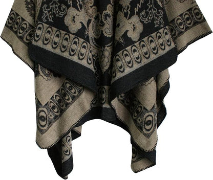 Women's Vintage Pattern Open Front Poncho Cape Shawl Winter Shawl Wraps