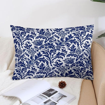 Thistle Damask Navy Blue and White William Morris Throw Pillow Covers 12x20 Inch Aesthetic Pillow Velvet Decorative Pillowcase Home Decor Living Room Cushion Case for Bed Sofa Couch