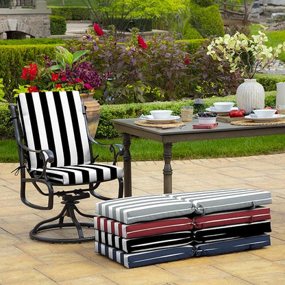 Arden Outdoor Dining Chair Cushion, 20 x 20, Rain-Proof, Fade Resistant, Black Cabana Stripe