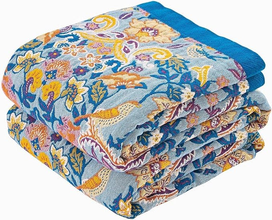 Blue Orange Fall Blanket 60"x 80" Boho Throw Blankets for Couch Bed Chair, 100% Cotton Quilts Warm Soft Blanket Muslin Bed Blankets Home Decor Farmhouse Warm Throws Gifts for Women Mom