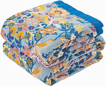 Blue Orange Fall Blanket 80"x 90" Boho Throw Blankets for Couch Bed Chair, 100% Cotton Quilts Warm Soft Blanket Muslin Bed Blankets Home Decor Farmhouse Warm Throws Gifts for Women Mom