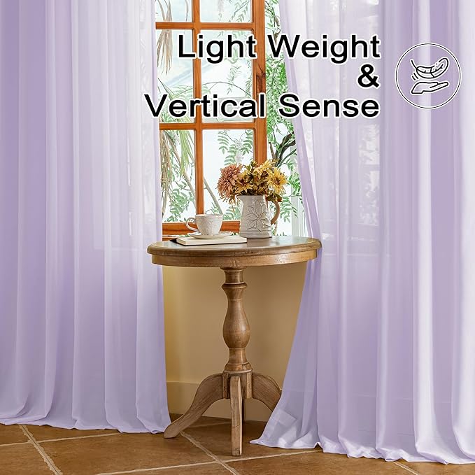 Lilac Purple 102 Inch Pinch Pleat Sheer Curtains 8.5ft for Sliding Door Airy Lightweight Light Filtering Pleated Drapes with Adjustable Hooks for Living Room, Pastel Lilac, 42" W x 102" L, 2 Panels