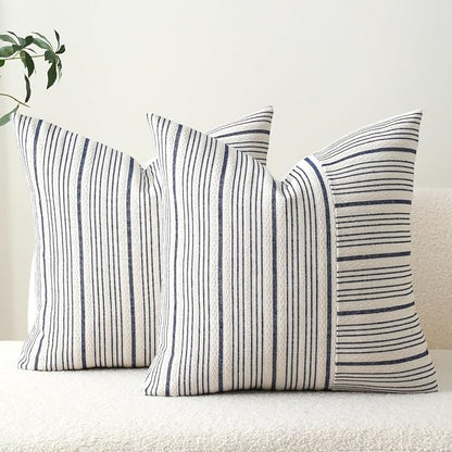 DWR Striped 3D Textured Weave Throw Pillow Covers 20x20 Set of 2, Polyester Cotton Blend in Navy, Modern Farmhouse Decorative Pillow Cases for Couch Sofa Bed Living Room