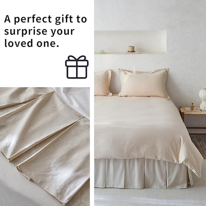 BISELINA French Linen Pleated Bed Skirt, 14" Tailored Draped Natural Linen-Cotton Blend Basic Dust Border Soft Comfort Farmhouse Bedding (14" Queen, Linen)