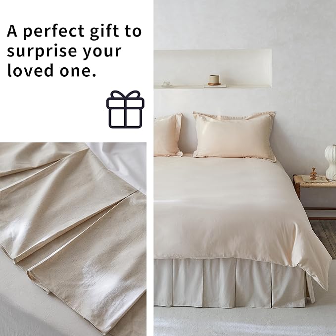BISELINA French Linen Pleated Bed Skirt, 14" Tailored Draped Natural Linen-Cotton Blend Basic Dust Border Soft Comfort Farmhouse Bedding (14" King, Linen)