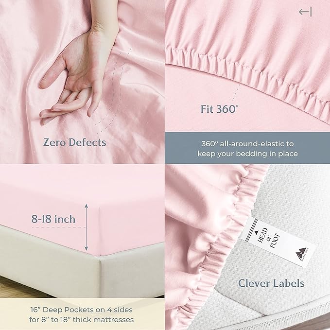 Mayfair Linen 500 Thread Count 100% Cotton Sheets King Size Bed Set - 4 PC King Bed Sheet Set Cotton (Blush), Soft, Cooling, Sateen Weave 16" Deep Pocket Bedsheet for Hot Sleepers (Fits 18" Mattress)