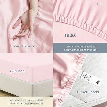 Mayfair Linen 500 Thread Count California King Cotton Sheets - 4 PC Cal King Size Bed Sheet Set Cotton (Blush), Cooling, Sateen Weave 16" Deep Pocket Bedsheet for Hot Sleepers (Fits 18" Mattress)